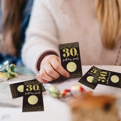 Vista 7 de REWIDPARTY Tarjetas de juego para raspar para fiesta de cumpleaños número 30 (32 piezas) Saludos a 30 años de premios para rifas, feliz fiesta