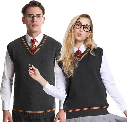 Vista 7 de Laahoem Chaleco unisex para disfraz de cosplay para hombre y mujer, chaleco de otoño e invierno, uniforme escolar, sin mangas, suéter de punto Azul