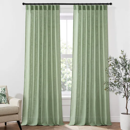 Vista 10 de MIULEE Cortinas de lino natural de 84 pulgadas de largo 2 paneles, con pestaña trasera con cinta plisada, cortinas de textura de lino suave y gruesa