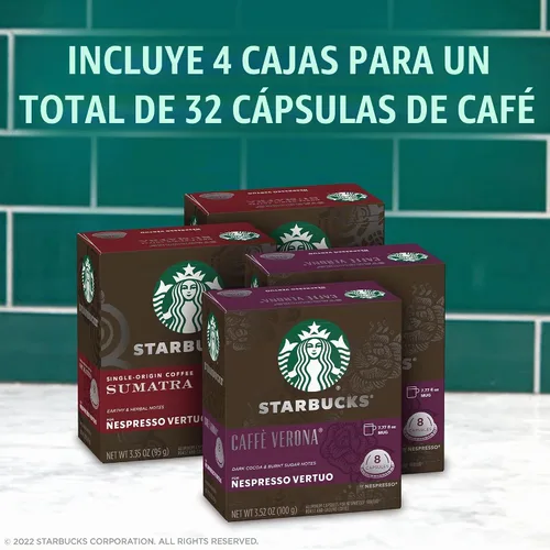 Vista 3 de Starbucks by Nespresso Vertuo, paquete variado de café tostado oscuro, 32 cápsulas de café, prepara 7.8 onzas.