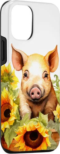 Vista 3 de Funda para iPhone 14 con diseño de animales de granja con girasoles