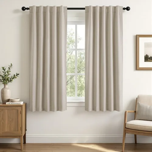 Vista 28 de MIULEE Linen Textured 100% Blackout Curtains Drapes White Backing 96" Long Birch