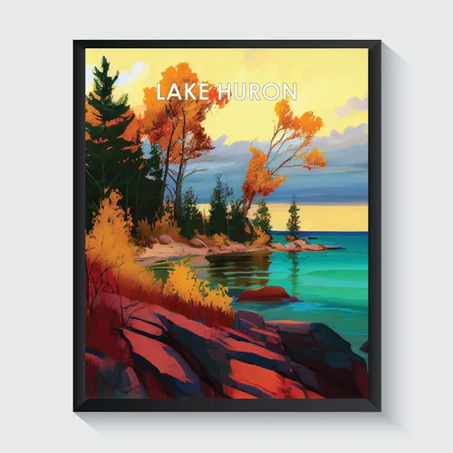 Vista 38 de Yellowstone Lake - Póster impreso artístico, ilustración, arte de pared, decoración de paisaje retro, paisaje, obra de arte para decoración de Lago