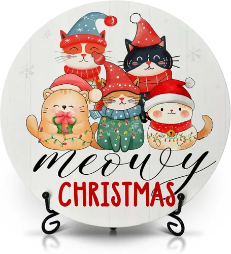 Vista 7 de Decoraciones navideñas para el dormitorio del hogar, letrero redondo de madera de cacao caliente con soporte de hierro para estante de mesa de Hot