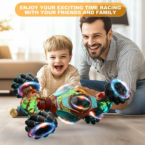 Vista 5 de Coches RC, juguetes de coche de acrobacias con detección de gestos 1:12 para niños de 6 a 12 años, juguete de control remoto a mano 4WD con rotación