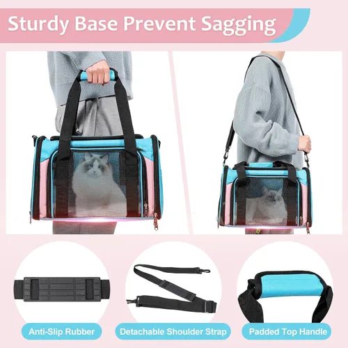 Vista 5 de Discala Transportador para perros y gatos de hasta 15 libras, aprobado por la aerolínea TSA, para gatos pequeños y medianos, cachorros