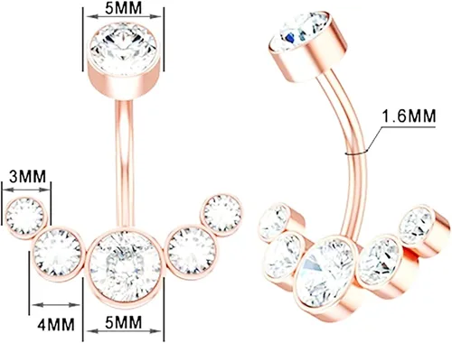 Vista 5 de 2 anillos colgantes de cristal para el ombligo para mujeres y niñas, de acero curvado, barra de ombligo con cristales brillantes (BB-R-2), Metal