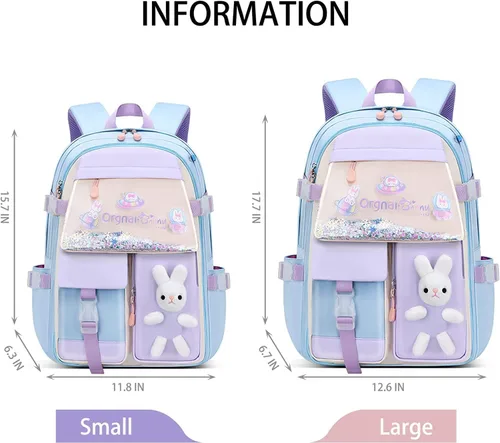 Vista 5 de Mochila de conejo para niñas linda mochila kawaii escolar para jardín de infantes preescolar y primaria Bluefor Girl Grados 1-3 Moda linda