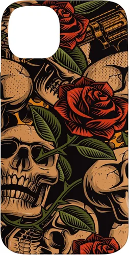 Vista 15 de Funda con diseño de tatuajes de flash tradicional para iPhone 17 con diseño retro rojo de rosas de calavera