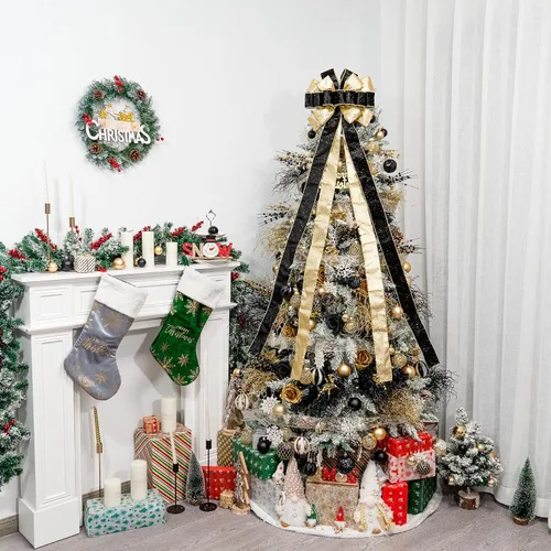 Vista 5 de Hismir Lazo grande de 53 x 13 pulgadas con serpentina de purpurina, lazos decorativos para árbol de Navidad, corona, puerta, festival, decoración