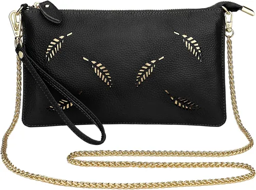 Vista 2 de Uromee Cartera de mano para mujer, de piel auténtica, con cadena de hombro desmontable