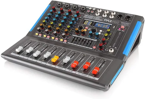 Vista 4 de Pyle - Mezclador de audio de estudio Bluetooth de 4 canales - Interfaz controladora de sonido DJ con unidad USB para entrada de grabación de PC