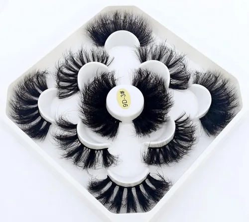 Vista 3 de 5 pares de pestañas postizas 3D de visón 3D a granel con pestañas de visón natural personalizadas, pestañas postizas naturales al por mayor (9D-03#)
