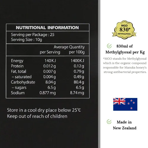 Vista 4 de (3 unidades) Hi Well Premium Manuka 100% miel de Nueva Zelanda MGO 830+ 250g (8.8oz)