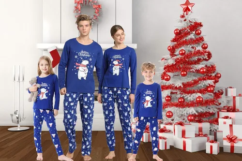Vista 2 de Hupohoi - Conjunto de pijamas a juego para toda la familia lindo oso polar ropa para dormir navideña.
