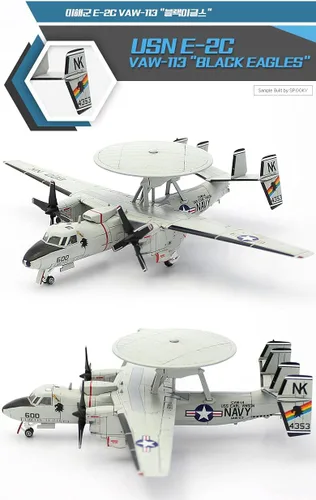 Vista 3 de Academy 1/144 US Navy E-2C Hawkeye VAW-113 Black Eagles Modelo de plástico 12623