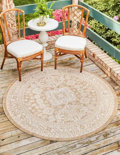 Vista 42 de Unique Loom Outdoor Aztec Collection Alfombra de área, Chalca (5 pies 3 pulgadas, octágono, aguamarina/marfil)