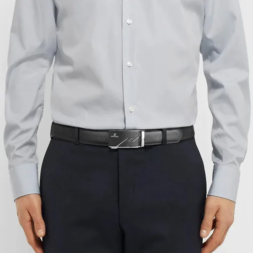 Vista 2 de BOSTANTEN Cinturón de cuero con trinquete para hombre con hebilla ajustable deslizante, corte para adaptarse, Negro