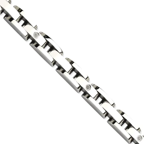 Vista 9 de ICE CARATS Pulsera de acero inoxidable de oro blanco de 14 quilates, diamantes de 0.03 quilates, 8.5 pulgadas, joyería fina para hombre, regalos