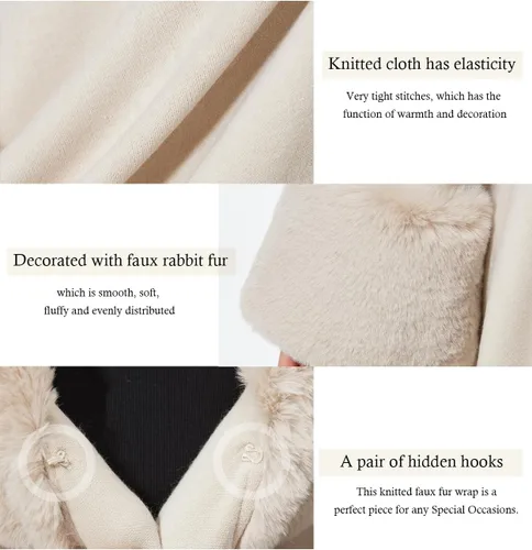 Vista 6 de Poncho de capa para mujer con ribete de piel, chal de piel sintética de invierno, abrigo sin mangas