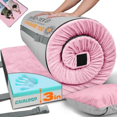 Vista 13 de GAIALOOP Colchón de Espuma Viscoelástica de 3 Pulgadas para Acampar, Almohadilla de Dormir de Doble Capa Gruesa para Coche, Tienda, Cama