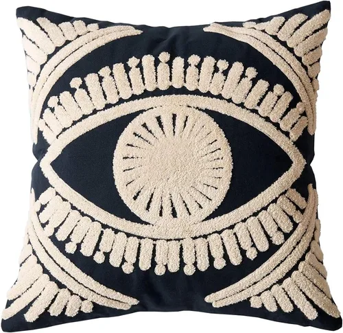 Vista 17 de vctops Funda decorativa para cojín con detalles de penachos geométricos estilo bohemio, funda de almohada cuadrada bordada en algodón para sofá
