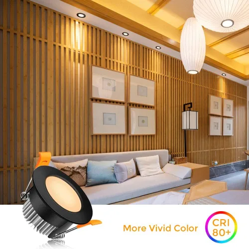 Vista 2 de LEDLightsWorld Iluminación empotrable LED regulable de 2 pulgadas, downlight, 3 W (equivalente a 35 W), luz blanca cálida de 3000 K, luz LED Negro