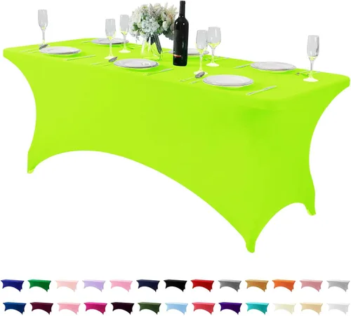 Vista 50 de Mantel de elastano para mesa de 6, 4 o 8 pies, universal, ajustable, para fiestas, banquetes, bodas y eventos, color verde manzana