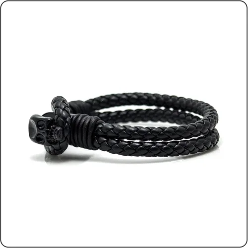 Vista 4 de Pulsera de cuero de calavera de aleación punk rock, 7.5 pulgadas
