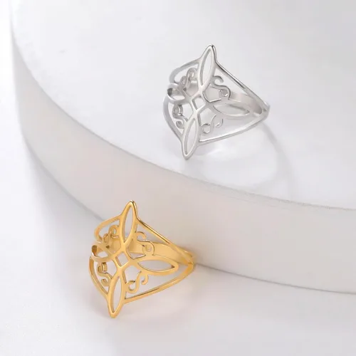 Vista 6 de TEAMER Anillo de nudo de brujas, amuleto celta de acero inoxidable, joyería vintage para mujer