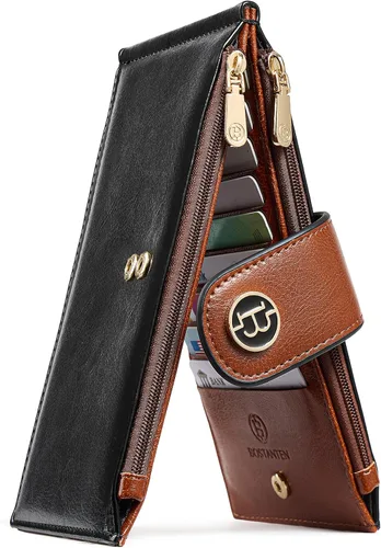 Vista 13 de BOSTANTEN - Carteras de cuero para mujer grandes con bloqueo RFID, billetera delgada de dos pliegues con bolsillo con cremallera, Grande, Minimalista