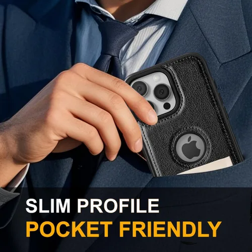Vista 5 de Funda de cuero de lujo con diseño único para iPhone 14 Pro Max, antideslizante, resistente a los arañazos, ultra delgada, funda protectora