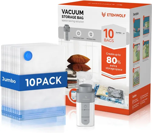 Vista 10 de ETENWOLF Bolsas de almacenamiento al vacío para viajes con bomba inalámbrica recargable, bolsas de sellado al vacío para ropa y viajes, bolsas