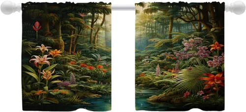 Vista 65 de Shrahala Blue Bright Blackout Curtain Tiers, Colorful Acrylic Paint Pour Abstract Design Kitchen Valance Light Blocking Tier Drapes with Rod Pocket