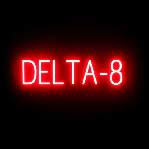 Vista 50 de SpellBrite DELTA-8 Letrero para tiendas de humo Aspecto de letrero neón Delta-8, luz LED azul 25.9 x 6.3 pulgadas