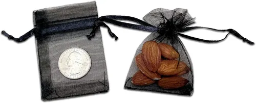 Vista 3 de TheDisplayGuys - Paquete de 48 bolsas de regalo de organza transparente negra de 2 x 2-3/4 pulgadas con cordón, bolsas de regalo para joyas, bolsas