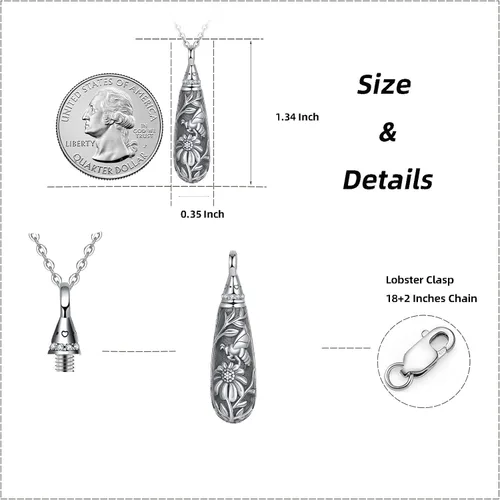 Vista 146 de Collar con colgante de urna de cenizas de cremación y árbol de la vida para mujer, plata de ley US1