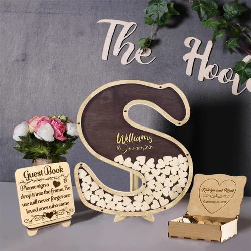 Vista 2 de Libro de invitados personalizado, alternativa al libro de visitas de boda, alfabeto de madera personalizado para libro de visitas, ideas de boda