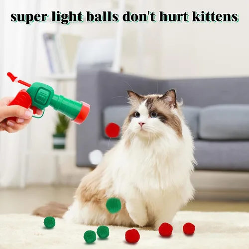 Vista 6 de Cat Toys - Lanzador de bolas – 31 piezas de juguetes interactivos de Navidad para gatos de interior, bolas festivas con bolas de pompón