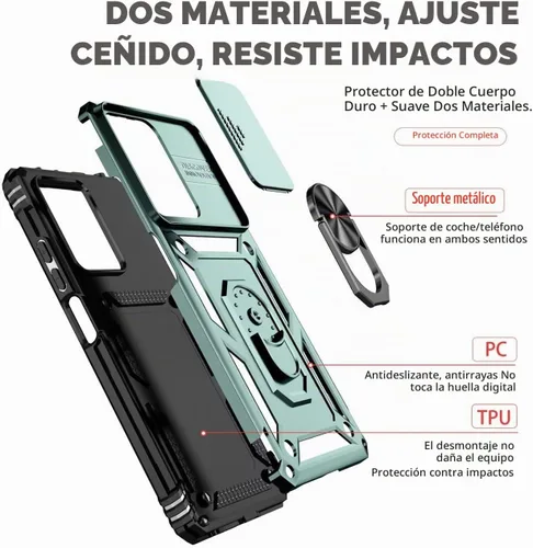 Vista 3 de Funda para Redmi Note 12 Pro, Poco X5 Pro 22101320G con protector de pantalla de vidrio templado y cubierta de cámara deslizante, anillo magnético