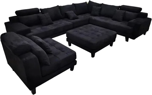 Vista 12 de Stendmar Sofá seccional reversible en forma de L y U, conjunto de sofás modernos de tela de microfibra S150D (gris bicolor/gris oscuro)