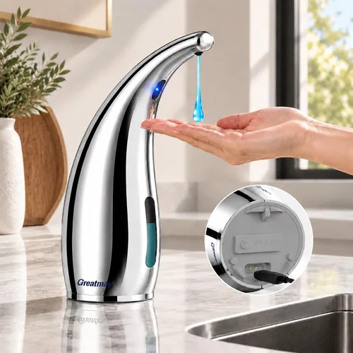 Vista 10 de Automatic Soap Dispenser Touchless Rechargeable 10 oz, Gray Argyle Azul Gris Argyle