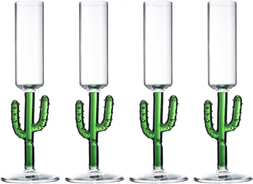 Vista 7 de Vasos apilables de cactus, regalos Stacktus, juego de vasos con forma de cactus de 6 a 10 onzas con asas, figuras de vidrio verde soplado