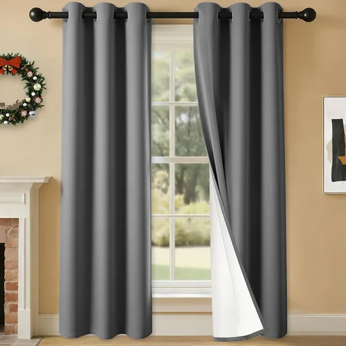 Vista 110 de 2 paneles de cortinas 100% opacas, de peso medio, con aislamiento térmico y ojales para dormitorio, sala de estar, tratamiento de ventana