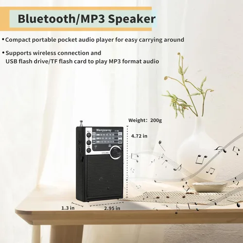 Vista 3 de Y-706 Radio de bolsillo portátil AM FM SW Banda Receptor Transistor con batería con buen sonido fuerte Soporte de altavoz pequeño USB/TF Card Play