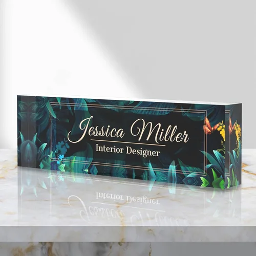 Vista 35 de Placa de identificación personalizada para escritorio, decoración de oficina de acrílico transparente con diseño de flores, decoraciones