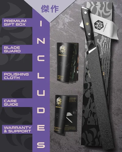 Vista 5 de KESSAKU Cuchillo de trinchar – 12 pulgadas – Serie Damascus Dynasty – Razor Sharp – Granton Edge – Acero inoxidable japonés forjado de 67 capas