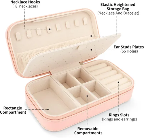 Vista 2 de DesignSter Joyero de viaje, estuche de joyería portátil de piel sintética, cajas de joyería pequeñas para regalos, organizador de joyas de viaje