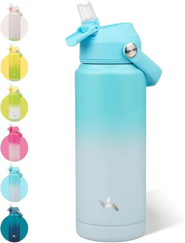 Vista 53 de Konokyo - Botella de agua deportiva aislada de acero inoxidable de 18 onzas con tapa con popote Black; BPA-free, leak-proof sports bottle with