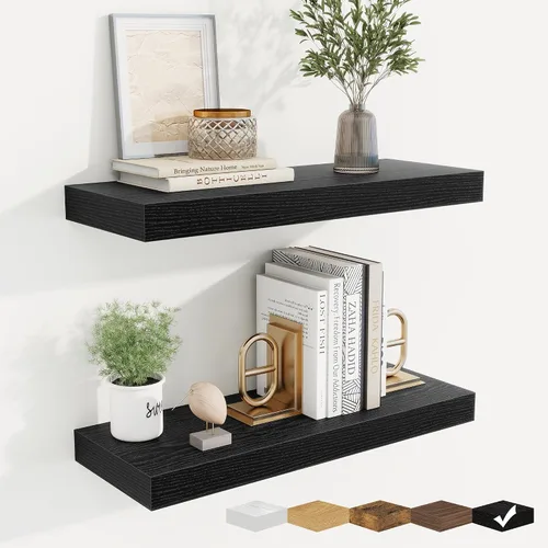 Vista 23 de fuqing Estantes flotantes para pared, estante flotante de madera montado en la pared con soportes invisibles para sala de estar, baño, dormitorio